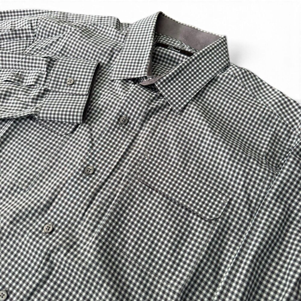 7 Diamonds Button Up Shirt Men L Black White Micro Check Gingham Cotton Casual